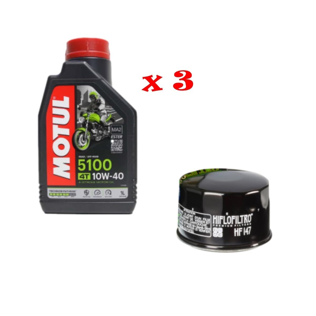 Kit Tagliando 3 LT Di Motul 5100 10w40 E Filtro Hiflo HF 147 Per Yamaha