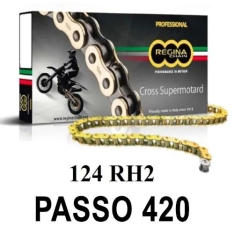 Immagine 1 di 405801290 catena regina passo 420 oro 140 maglie 124RH2 con giunto ferma catena incluso thumbnail