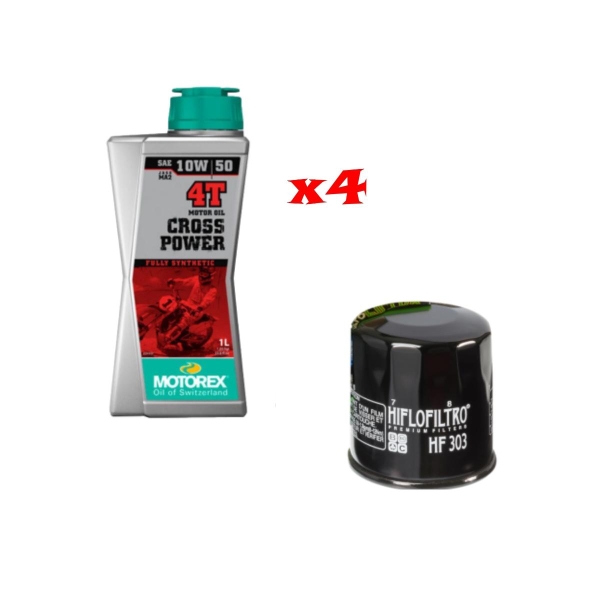 Kit Tagliando 4 LT di Motorex Cross Power 10w50 e Filtro Hiflo HF 303 Per Moto Honda Kawasaki Yamaha - Kit Tagliando