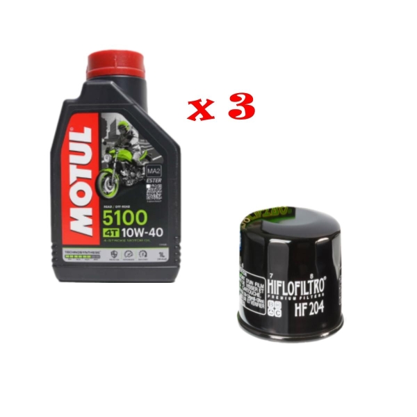 Kit Tagliando 3 LT Di Motul 5100 10w40 e Filtro Hiflo HF 204 per moto Honda Kawasaki MV Augusta Triumph Suzuki Yamaha - Kit Tagliando