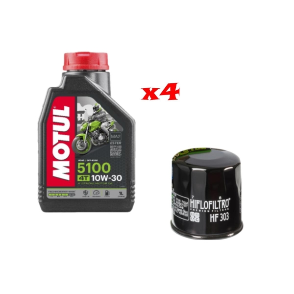 Kit Tagliando 4 LT di Motul 5100 10w30 e Filtro Hiflo HF 303 Per Moto Honda Kawasaki Yamaha new - Kit Tagliando