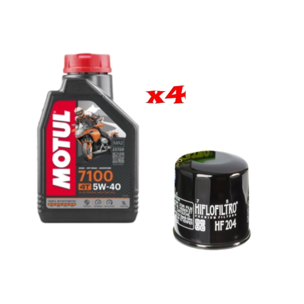 Kit Tagliando 4 LT Di Motul 7100 05w40 e Filtro Hiflo HF 204 per moto Honda Kawasaki MV Augusta Triumph Suzuki Yamaha - Kit Tagliando