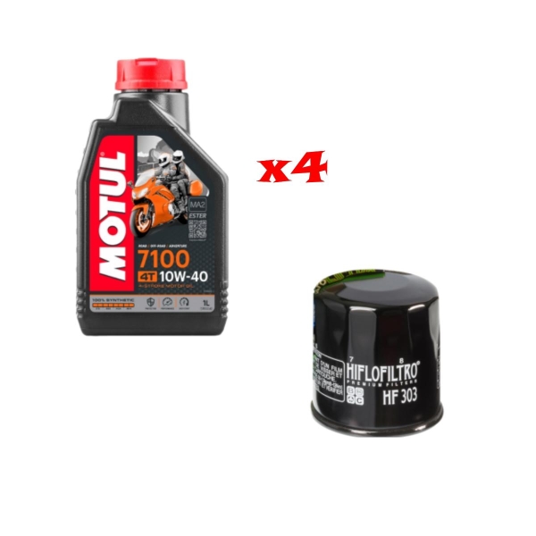 Kit Tagliando 4 LT di Motul 7100 10w40 e Filtro Hiflo HF 303 Per Moto Honda Kawasaki Yamaha - Kit Tagliando