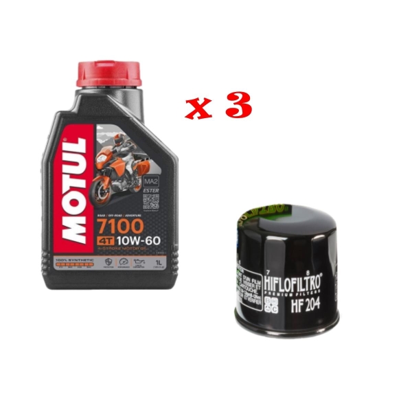 Kit Tagliando 3 LT Di Motul 7100 10w60 e Filtro Hiflo HF 204 per moto Honda Kawasaki MV Augusta Triumph Suzuki Yamaha - Kit Tagliando