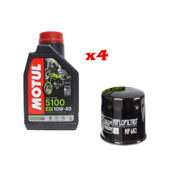 Kit Tagliando 4 LT Di Motul 5100 10w40 e Filtro Hiflo HF 682 Per Moto Morini X-Cape 650 E 6 1/2 - Kit Tagliando