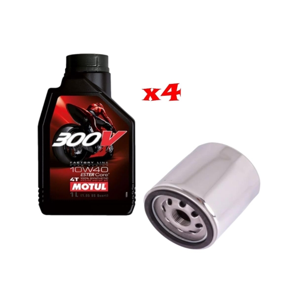 Kit Tagliando 4 LT di Motul 300v 10w40 e Filtro Champion COF074 per Harley Davidson V-Rod - Kit Tagliando